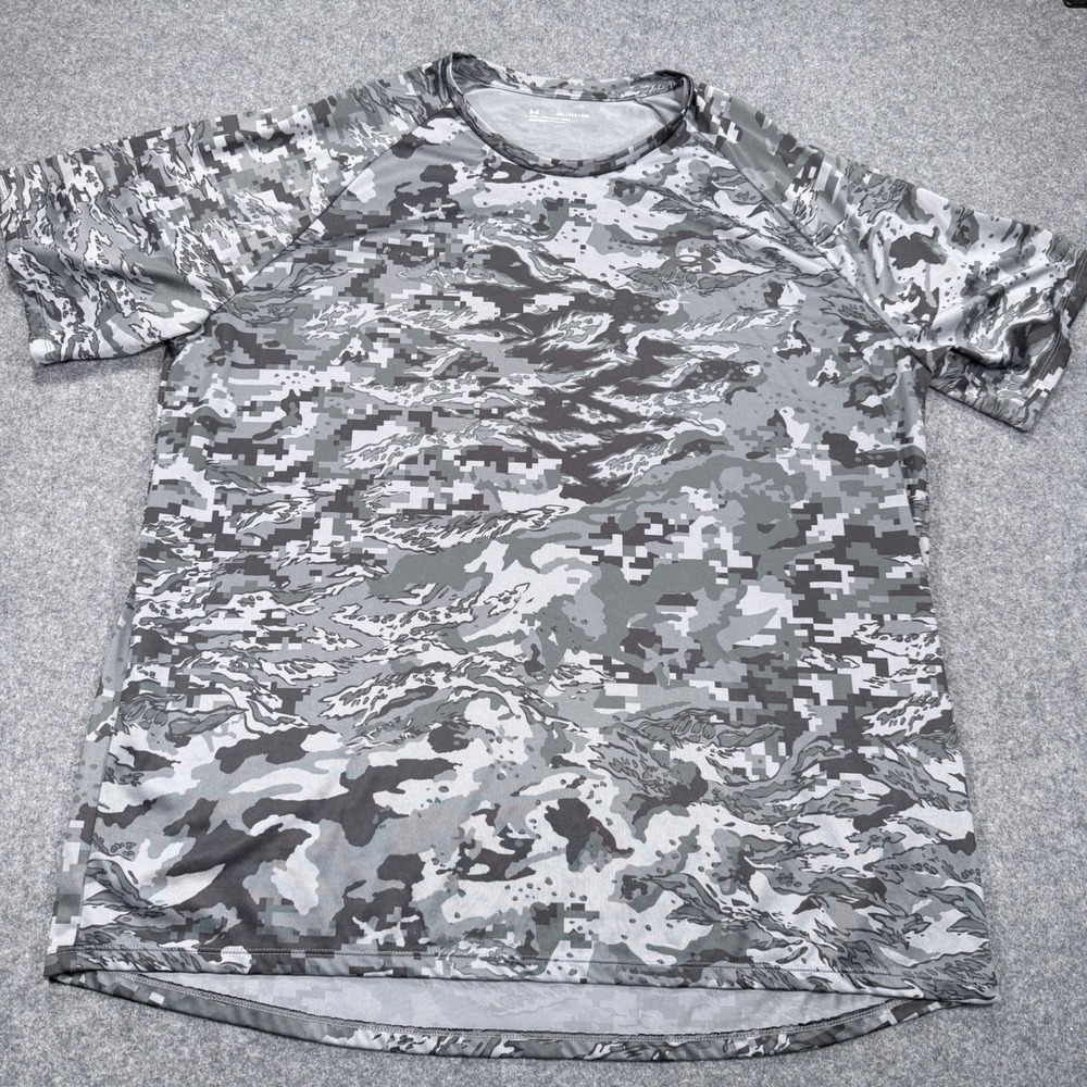 Under Armour Mens 3XL Grey Digital Camo HeatGear Loose Fit Short Sleeve T-Shirt